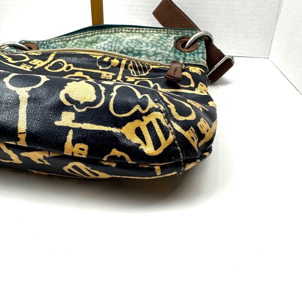 Fossil Key-Per Crossbody Bag Navy Gold Skeleton Key Print Small Purse - Picture 9 of 12